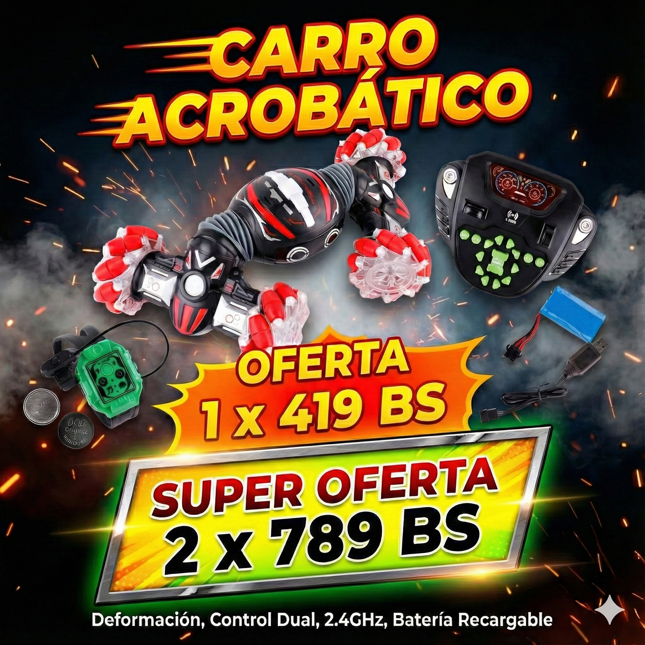 Coche Acrobático 4x4-Control por Gestos + Control Remoto